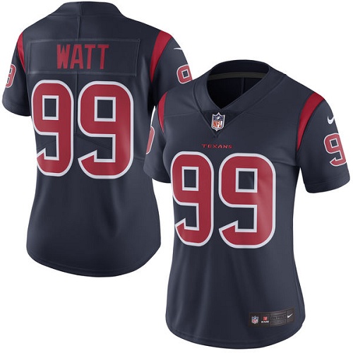 Women's Elite J.J. Watt Nike Jersey Navy Blue - #99 Rush NFL Houston Texans